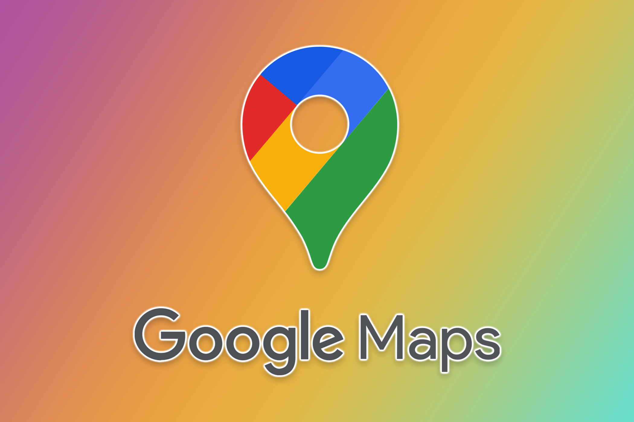 Google Maps logo on a colorful background.