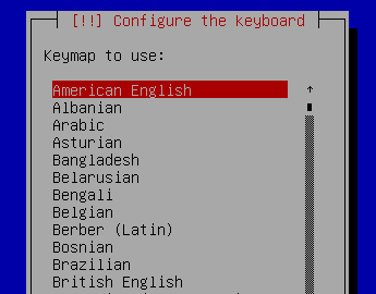 Selecting the keyboard type in the installation program