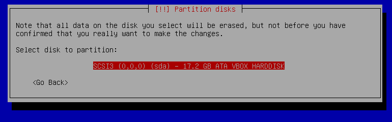 Confirming the hard drive to partition in the installation program