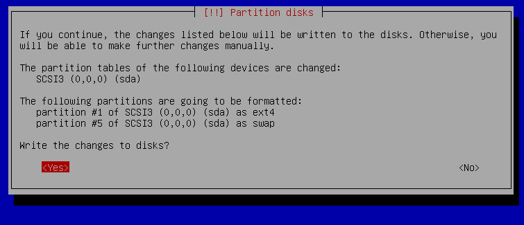 Committing to partitioning the disks in the installation program