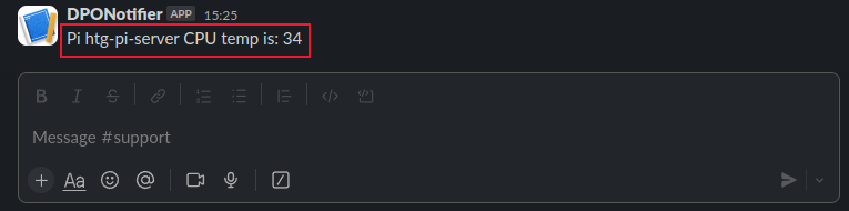 An alerting message displayed in Slack