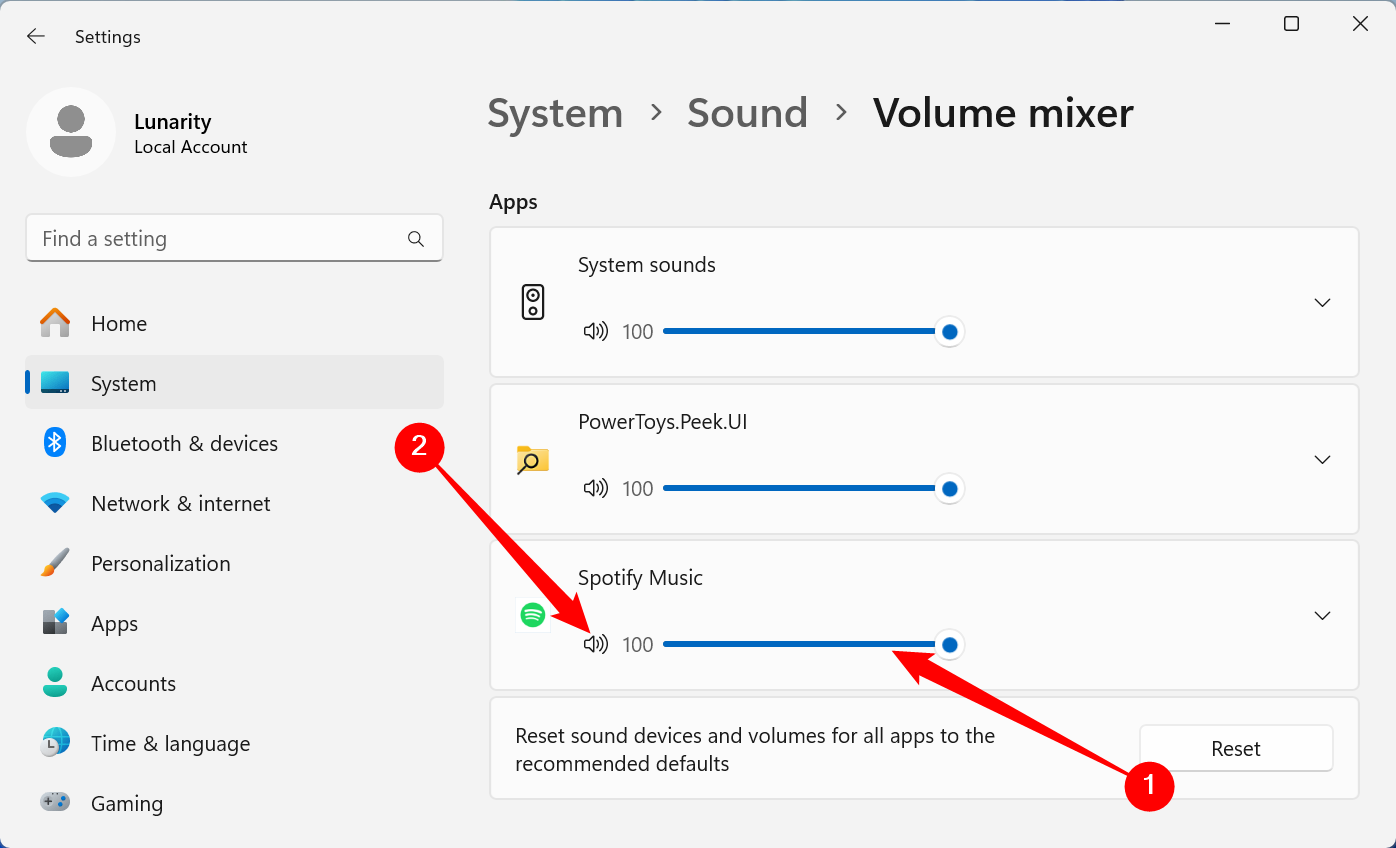 Adjust the slider or click the audio button to mute a stream. 