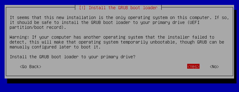 Installing the GRUB boot loader in the installation program