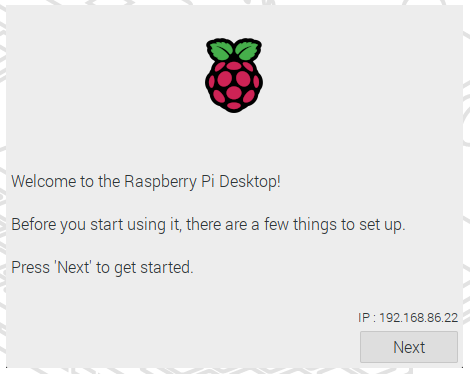 The Raspberry Pi welcome screen