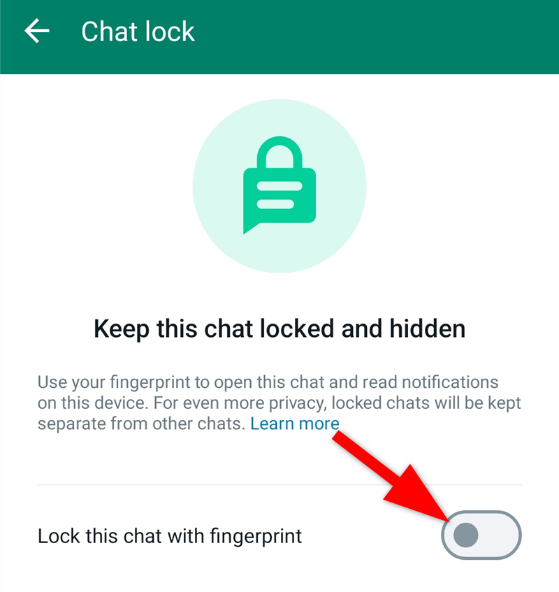 Toggle button for chat lock inside the chat lock settings