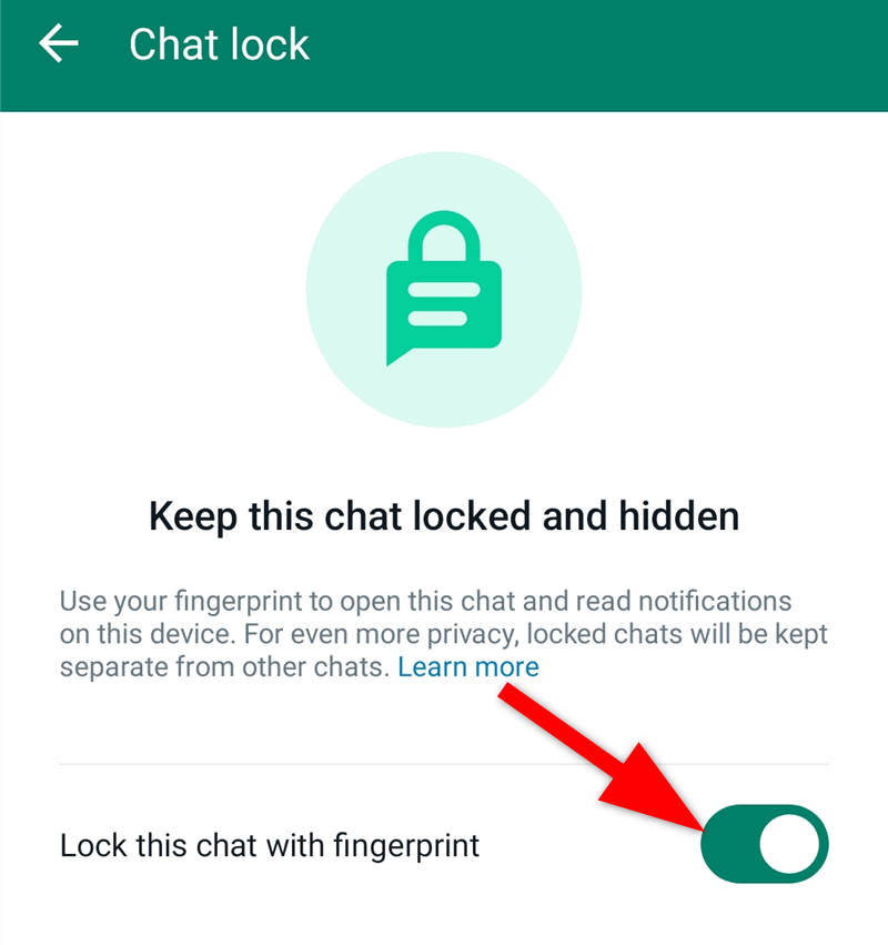 The Toggle button is enabled for chat lock