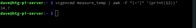 Using awk to parse the temperature value from the vcgencmd output