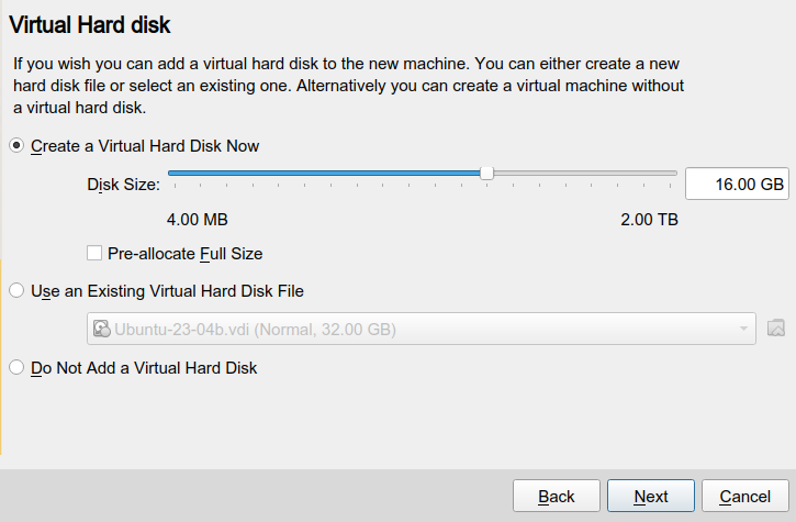 Creating the hard drive for the virtual machine