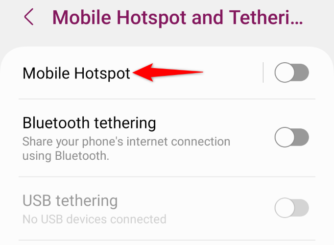 The Mobile Hotspot toggle in Android's settings.