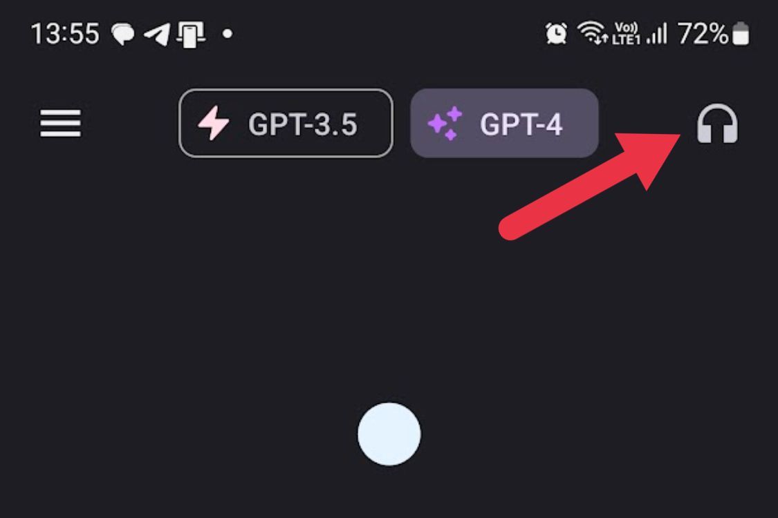 The ChatGPT headphone button at the top right corner of the app.
