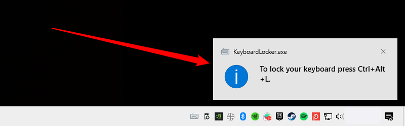 The popup notification about keyboard locker. 