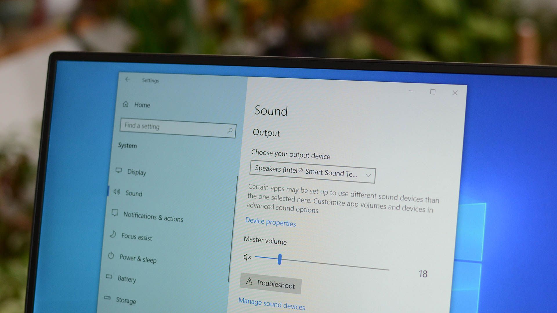 The Sound menu on Windows 10. 