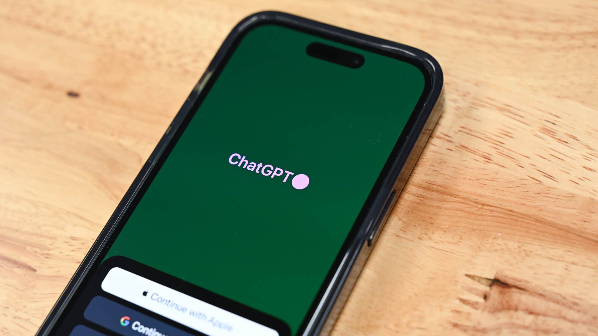 The ChatGPT Official App logo on the sign in page on an iPhone.