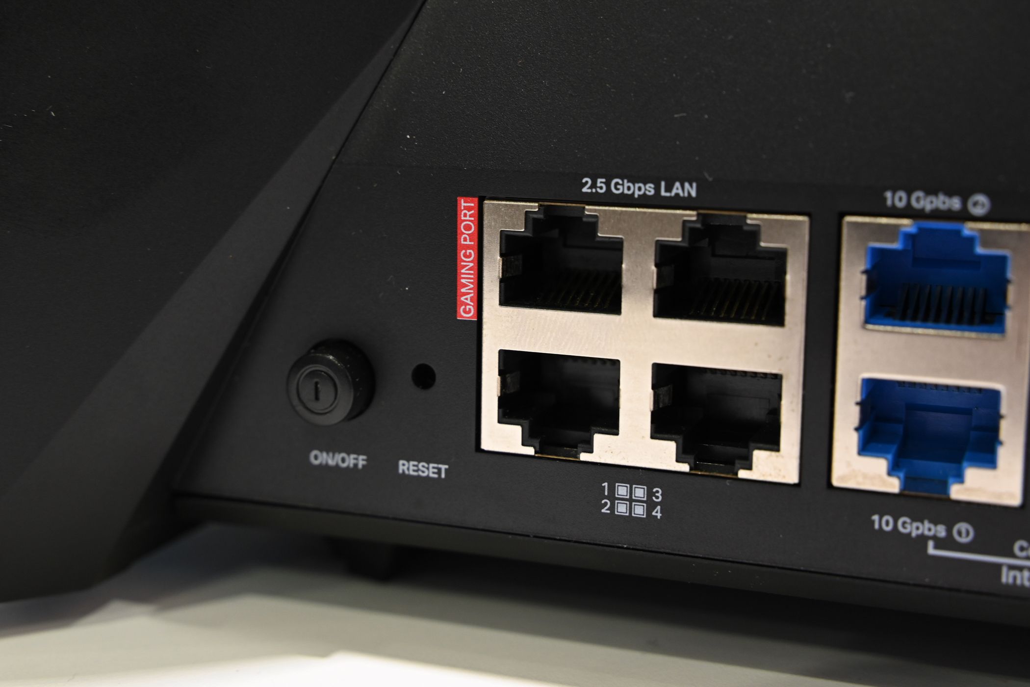 Ethernet ports on a Wi-Fi Router. 