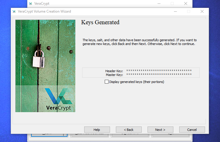 The keys to encrypt your drive have been created successfully. 