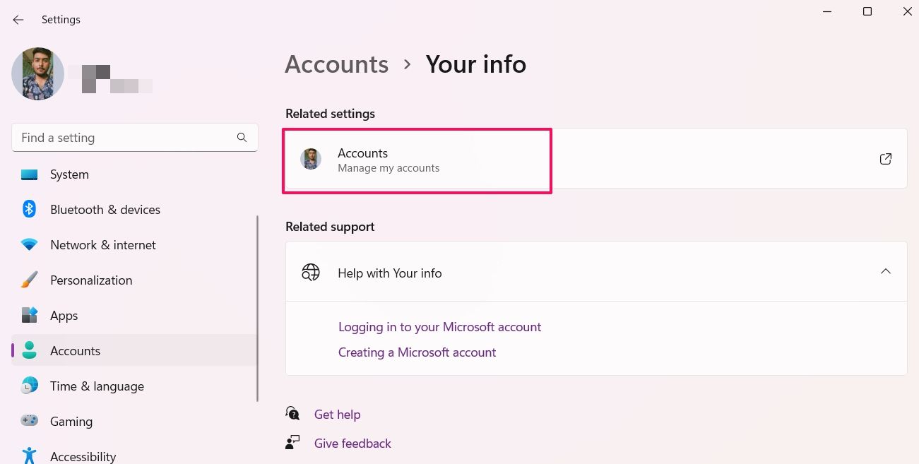 Accounts option in the Settings app