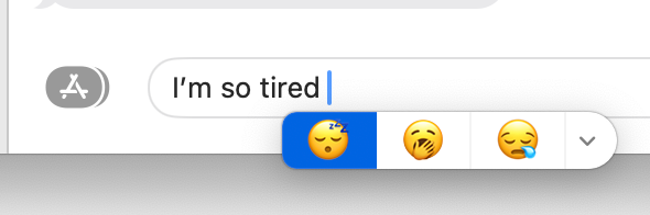 Adding an emoji to a sentence by selecting it after a typed word with a space.