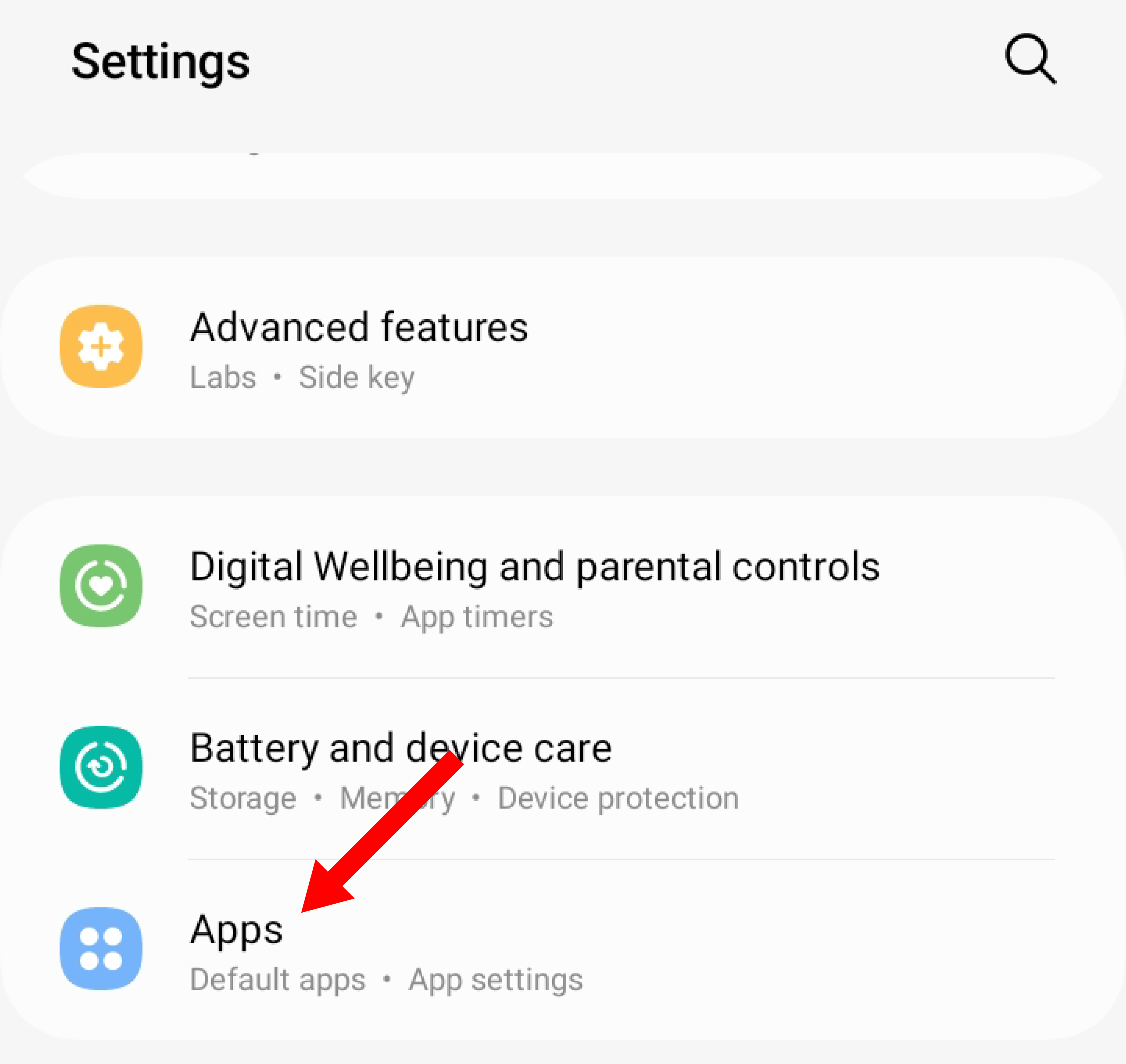 The Apps tab in the Android Settings app.