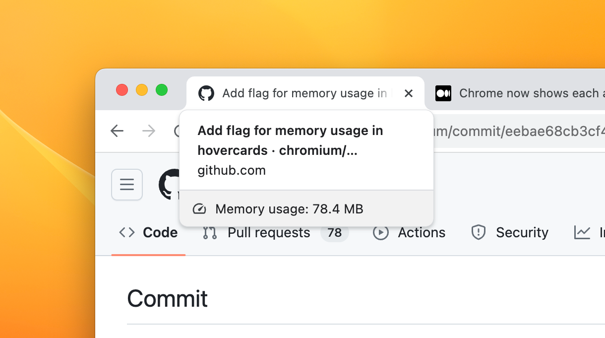 Memory usage in Chrome tab