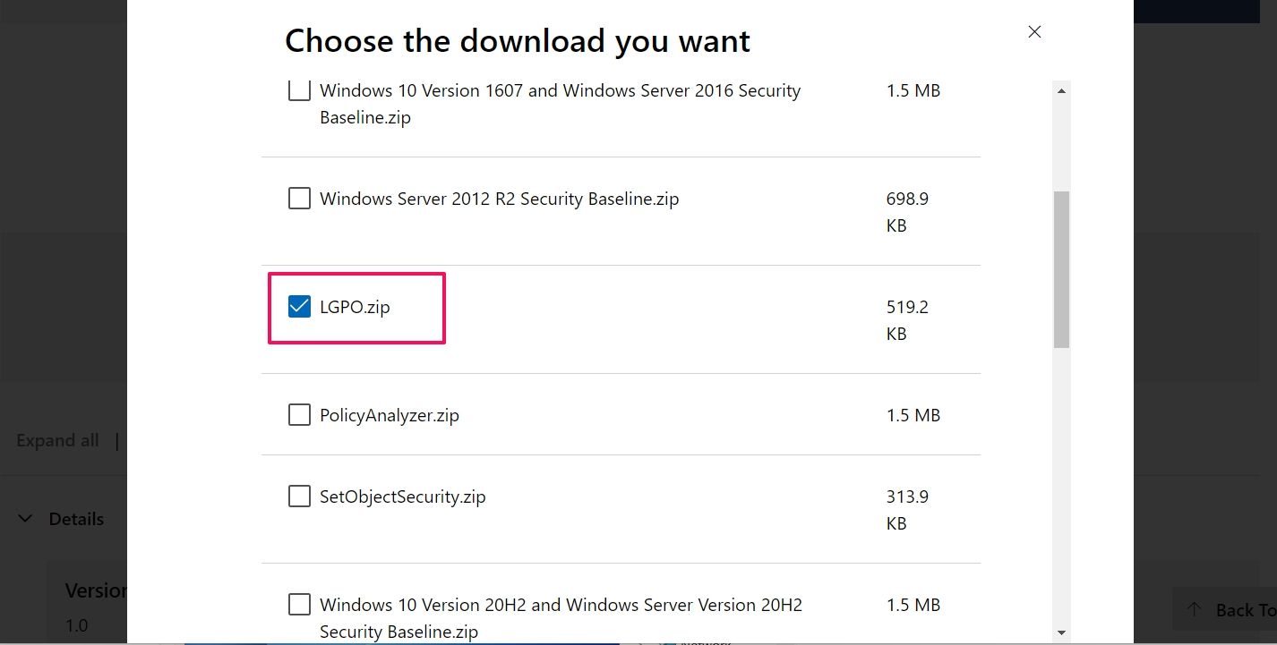 Download option in Microsoft Site