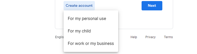 Pick between the account types in the drop-down menu. 