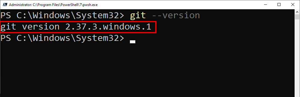 The output from the "git --version" command.