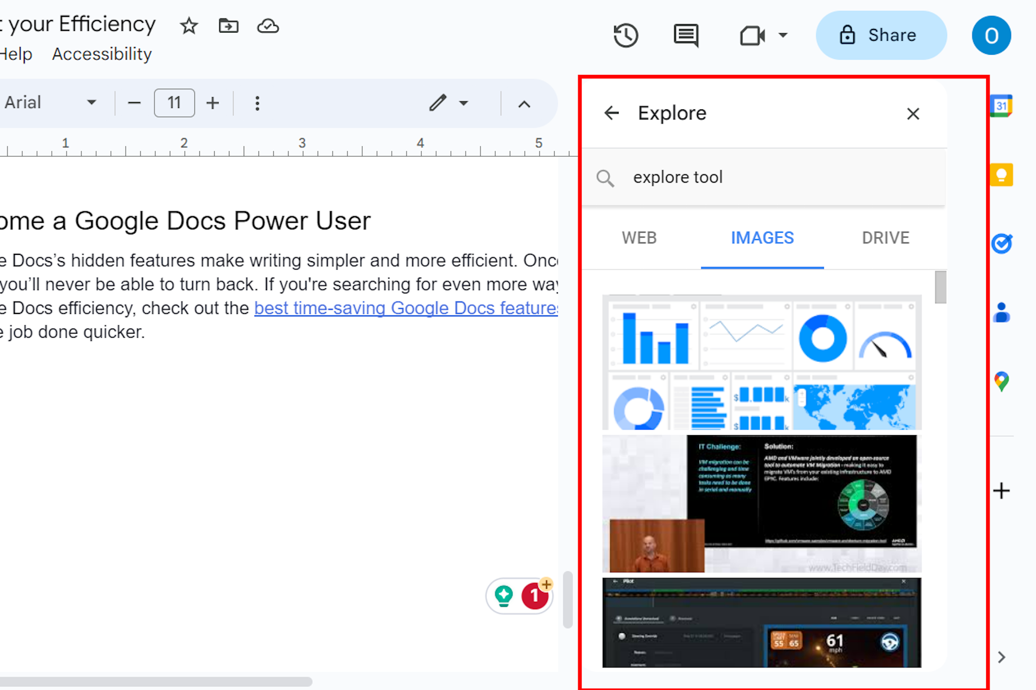 A Screenshot of the Google Docs Explore tool 