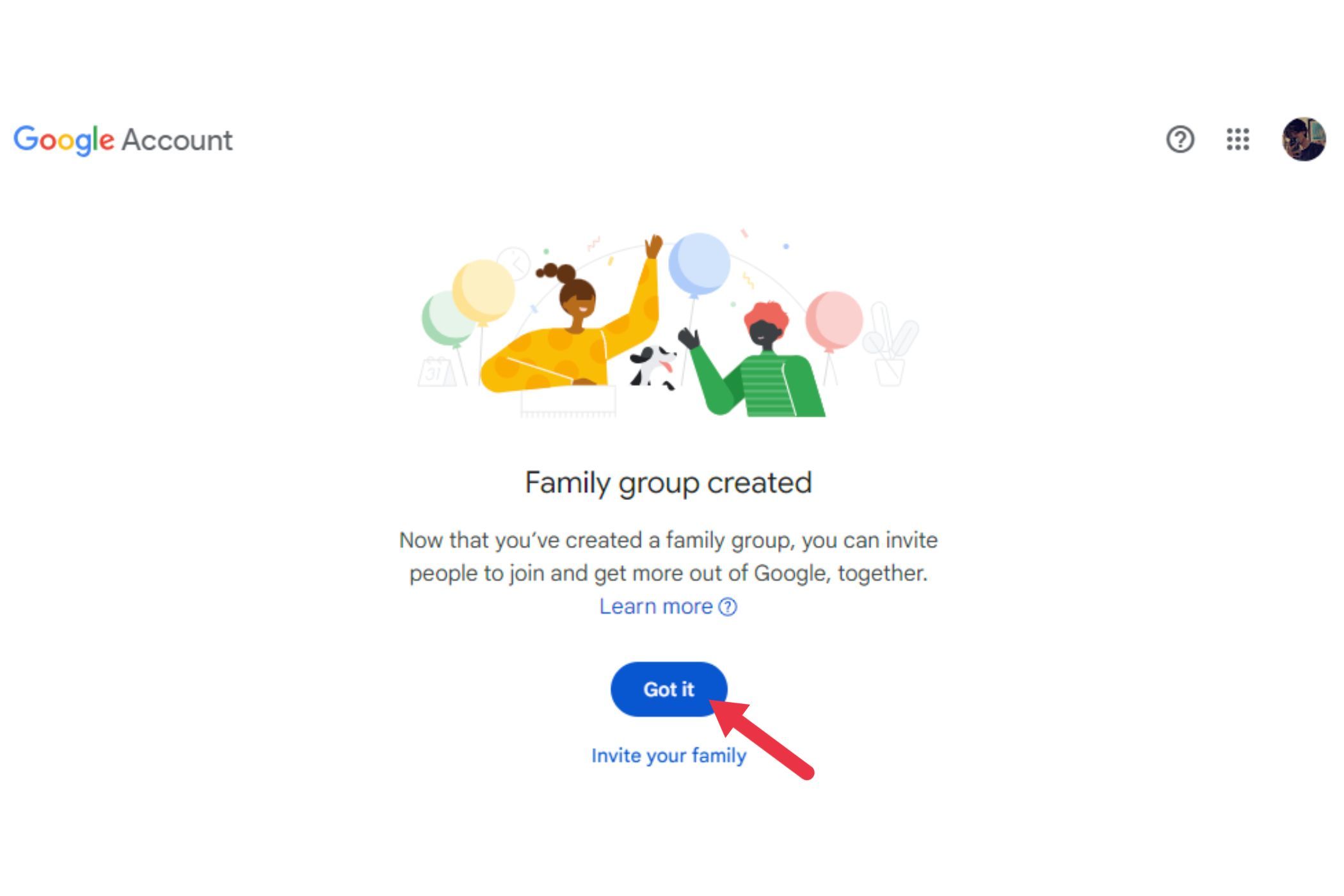 Your family group is created.