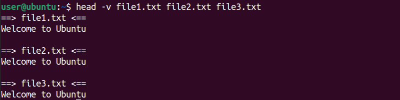 head command to read multiple text file content