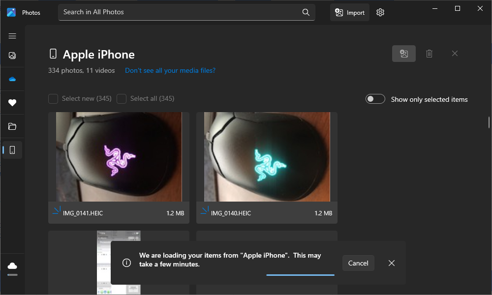 Importing photos and videos from the iPhone with the Photos app. 