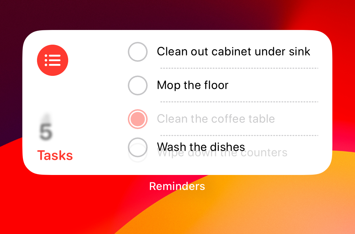 iOS 17 Reminder Widget with a ticked reminder
