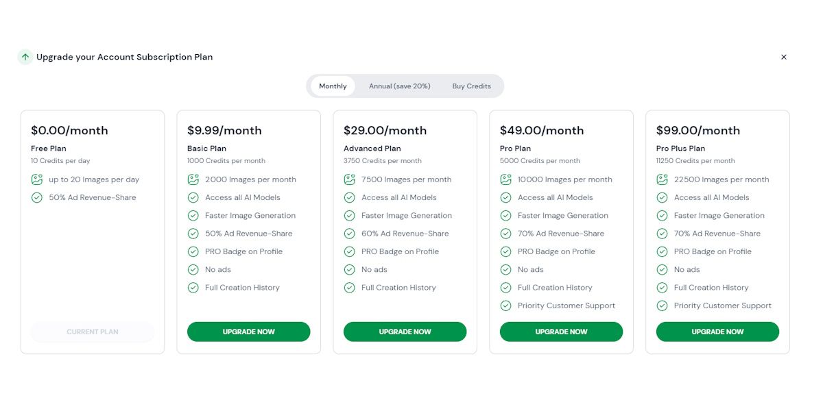 limewire studio pricing table