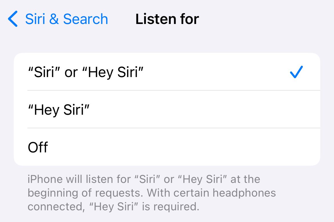 iPhone and iPad settings for disabling Siri and Hey, Siri hands-free operation.