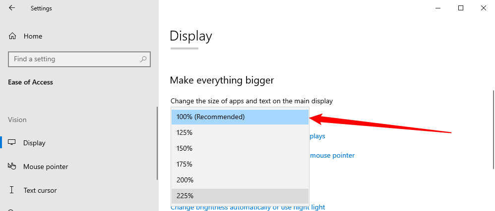 Click the drop-down menu, then select a size larger than your current setting. 