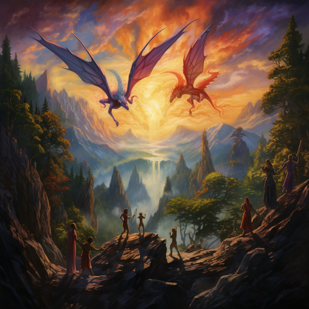 MidJourney Dragon Fantasy Art with elves
