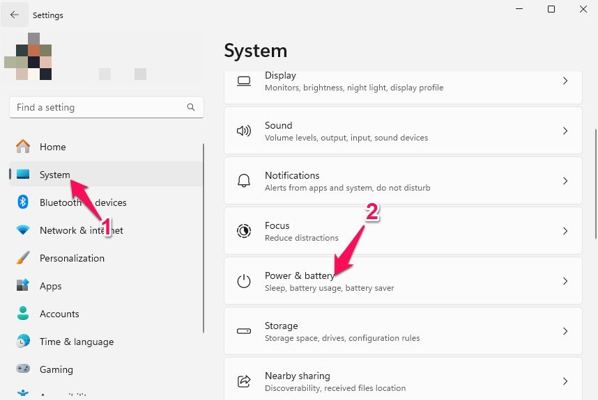Navigate to the System tab and select Power & settings