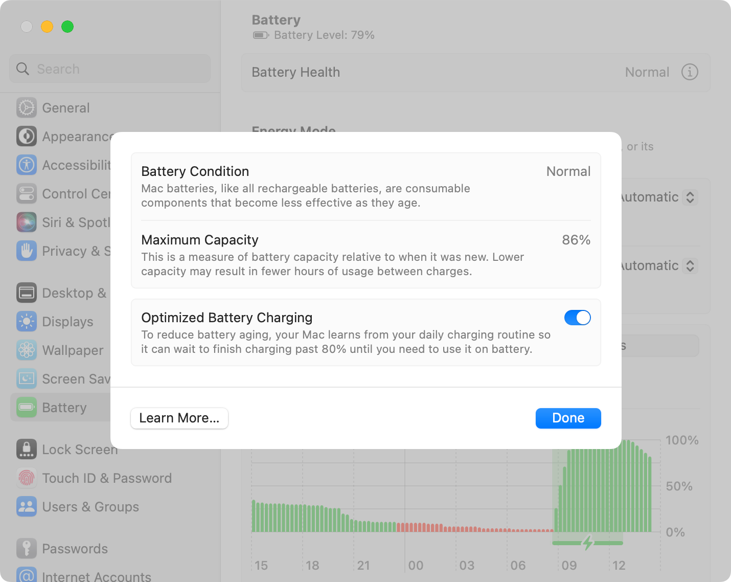 macOS Optimized Charging setting