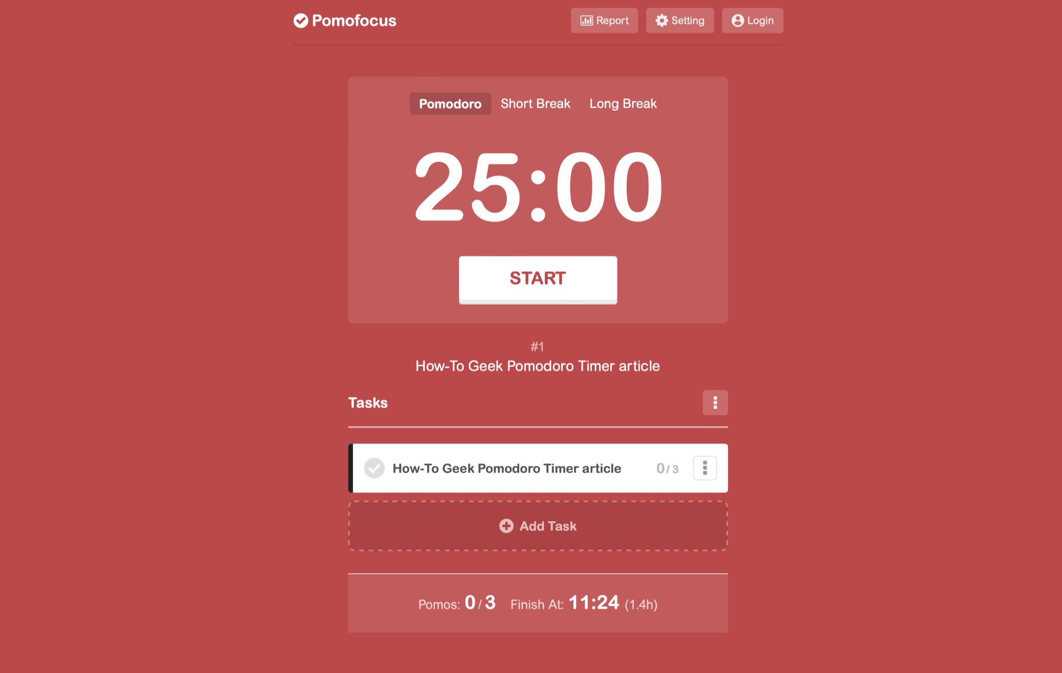 Pomofocus web-based Pomodoro timer