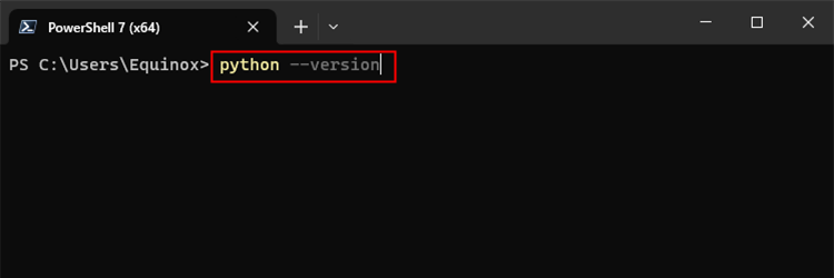 Running the Python version command in PowerShell 7. 