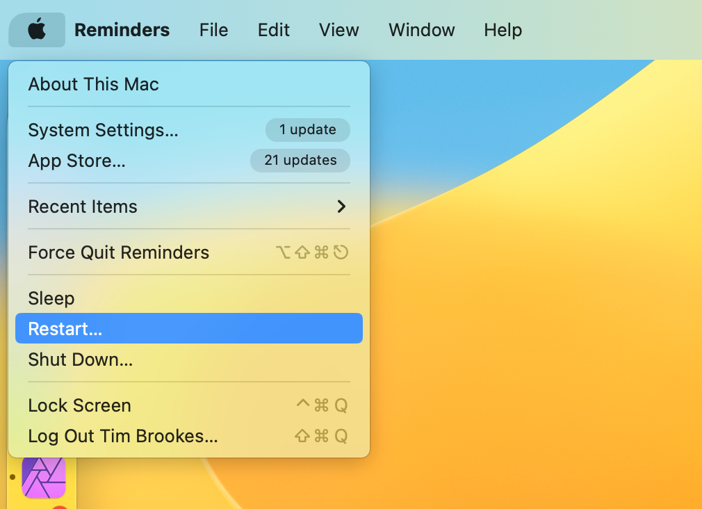 Restart your Mac using the Apple menu