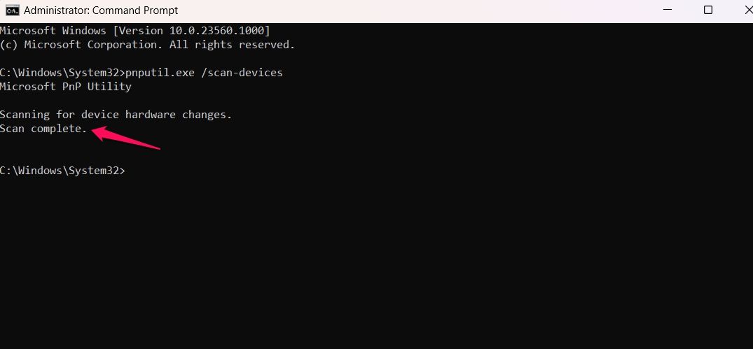 Scan complete message in Command Prompt