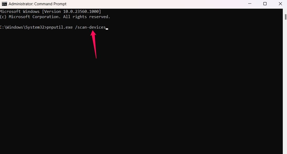 Scan for Hardware Changes command in Command Prompt
