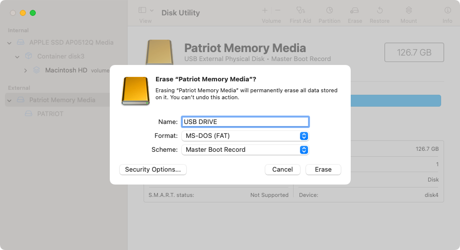 Erasing a drive in Disk Utility