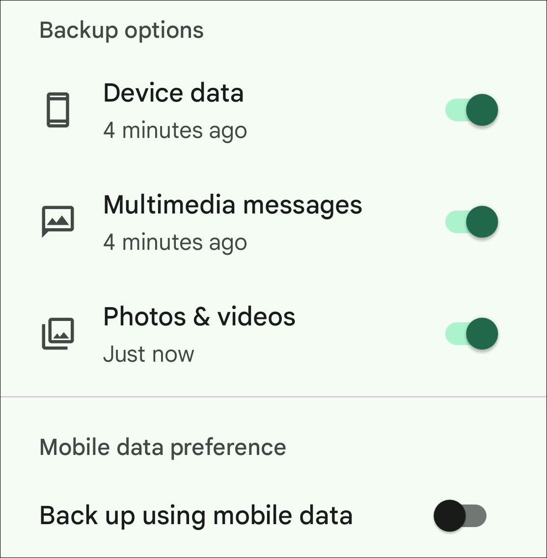 Google One backup options.