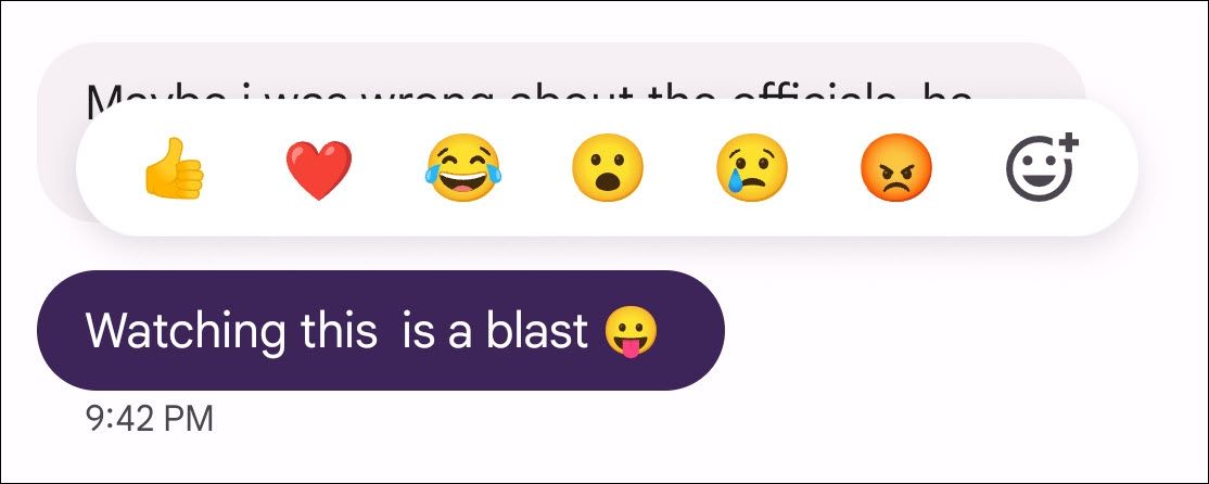 Emoji reactions on a text message.