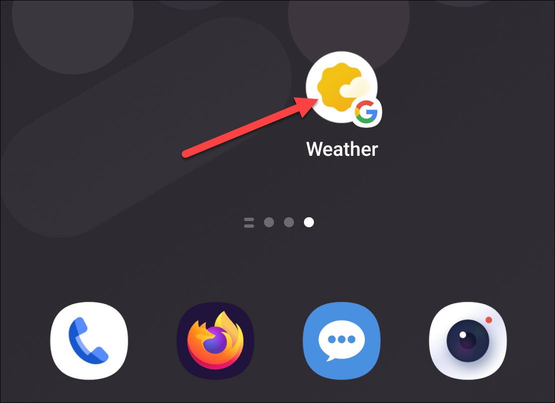 Google's Weather app on a home screen on Android.