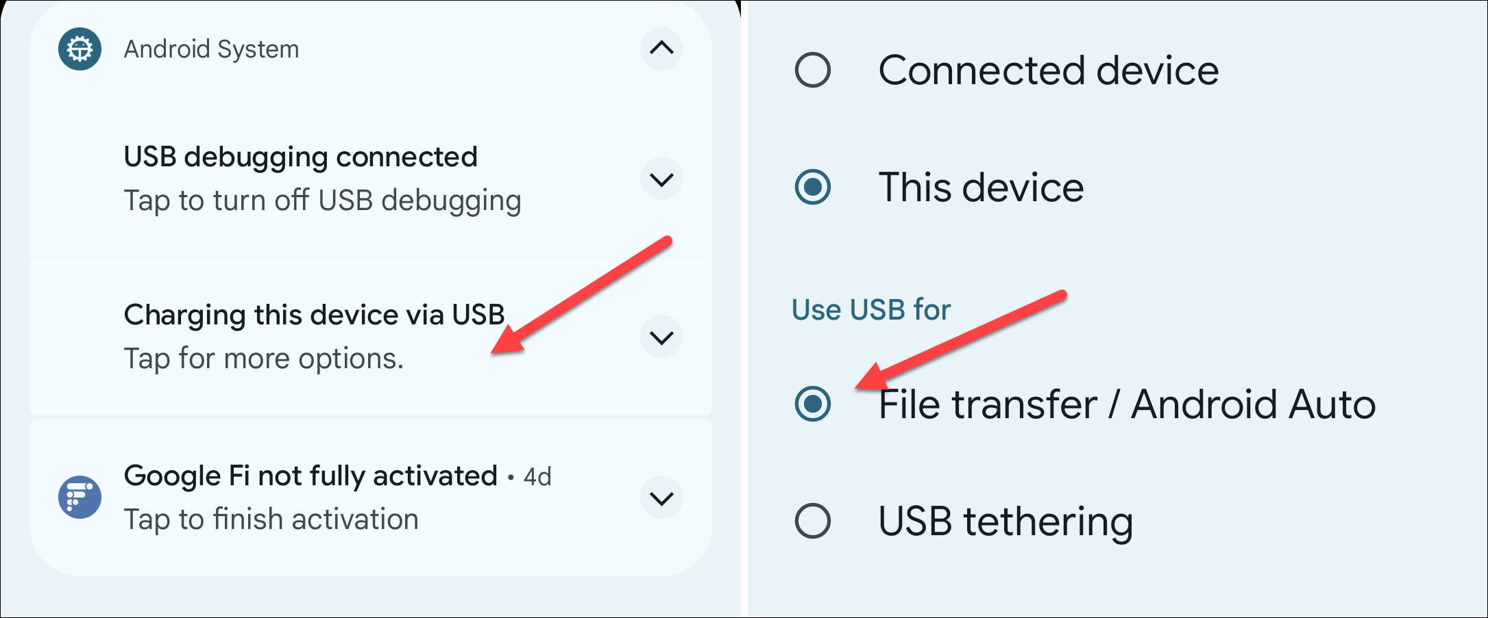 Android USB Connection Options
