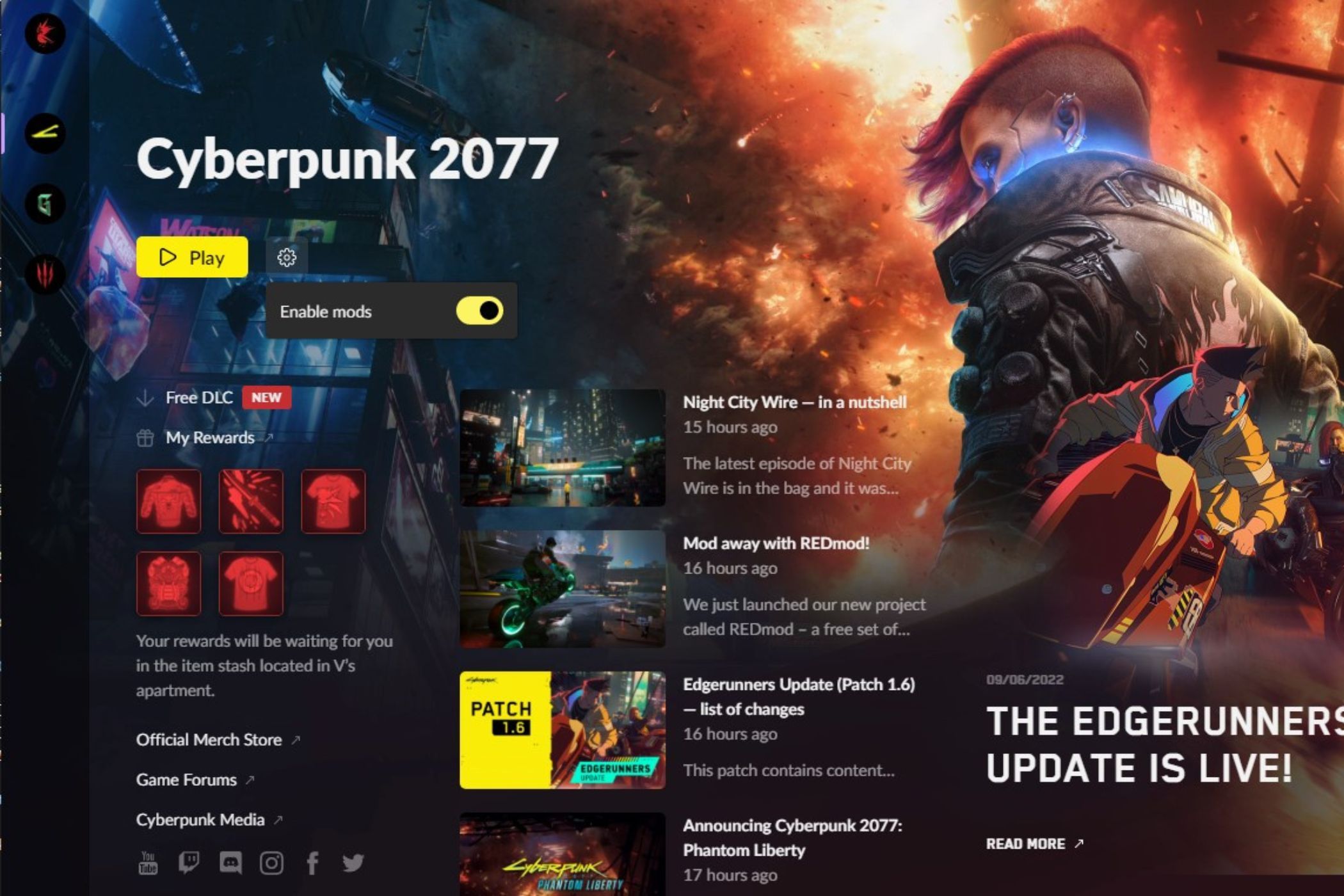 Enable mods for Cyberpunk 2077 using the REDlancher 