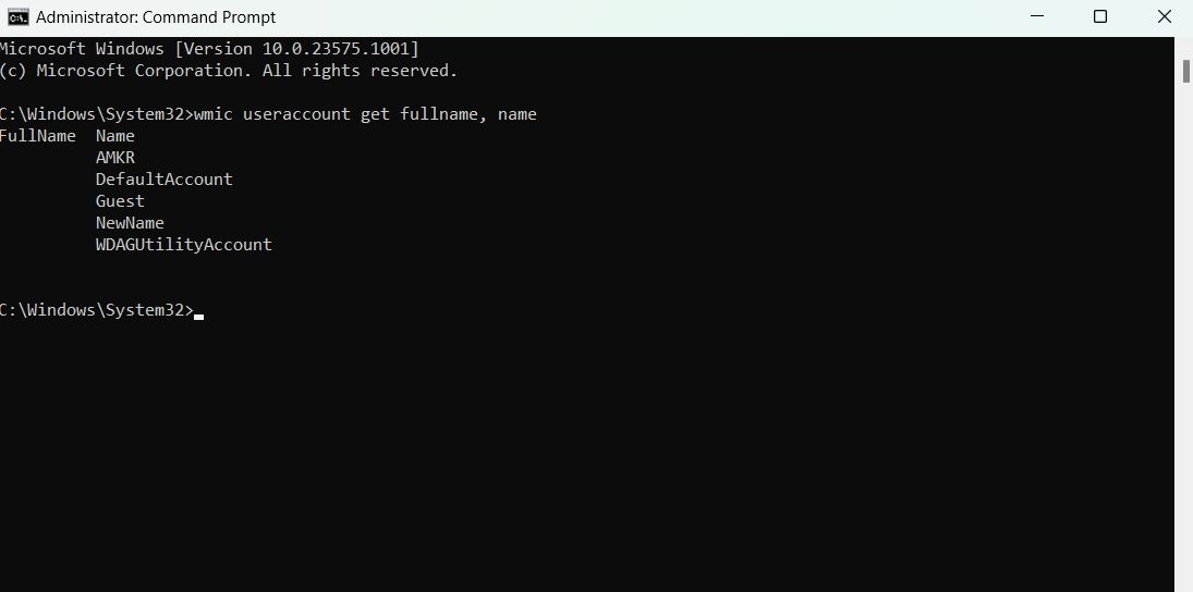 Useraccount viewing command in Command Prompt