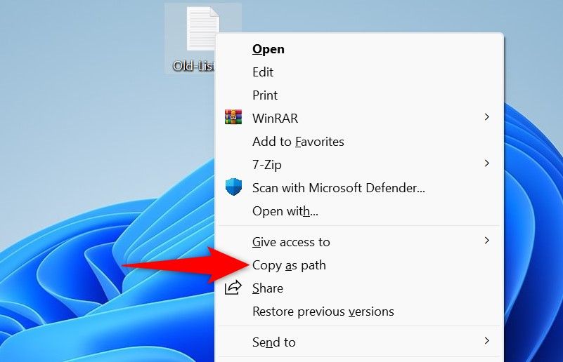 'Copy as Path' highlighted in Windows' context menu.